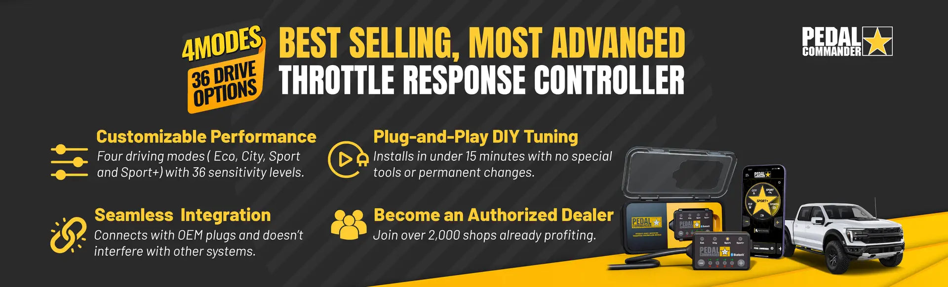 Advertisement for a throttle response controller with features and branding details.